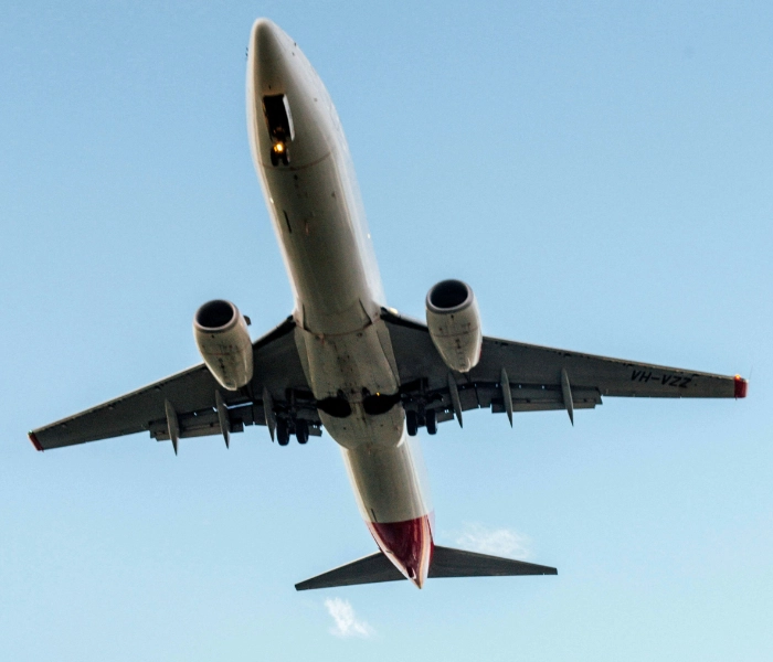 An airplane flying overhead